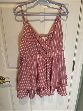 Women's Pink Striped V-Neck Swing Tank Top jumpsuit short set from SHEIN
